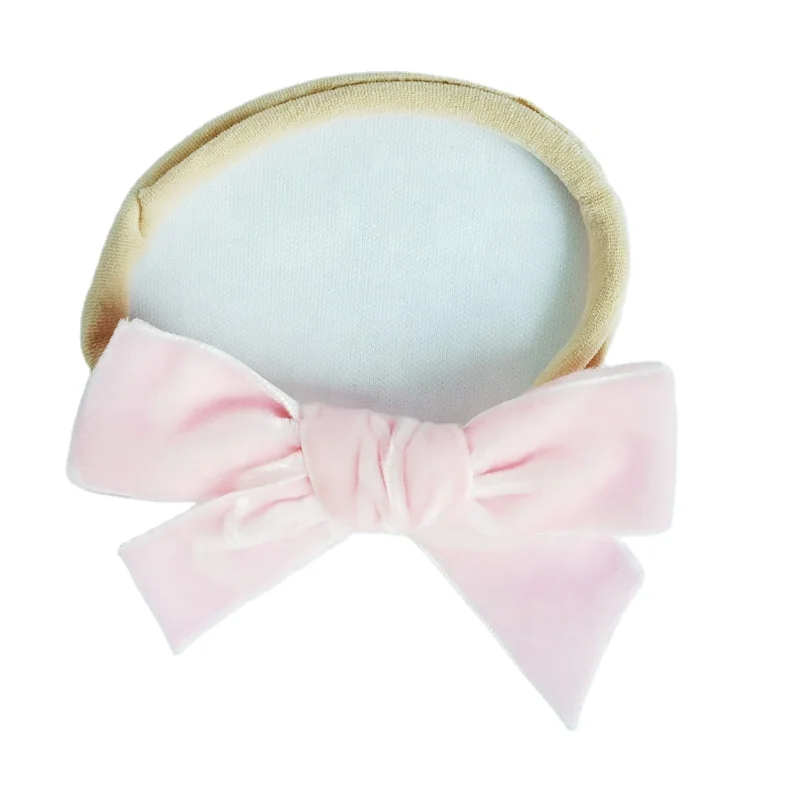 Fashion Nylon Soft Korean Velvet Ribbon Bow  With Elastic  Hair Band