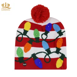 New Arrival Led Christmas Hat Light-Up Sweater Knitted Santa Cap Christmas Gift Kids Adult Xmas Christmas Hats With Leds Lights