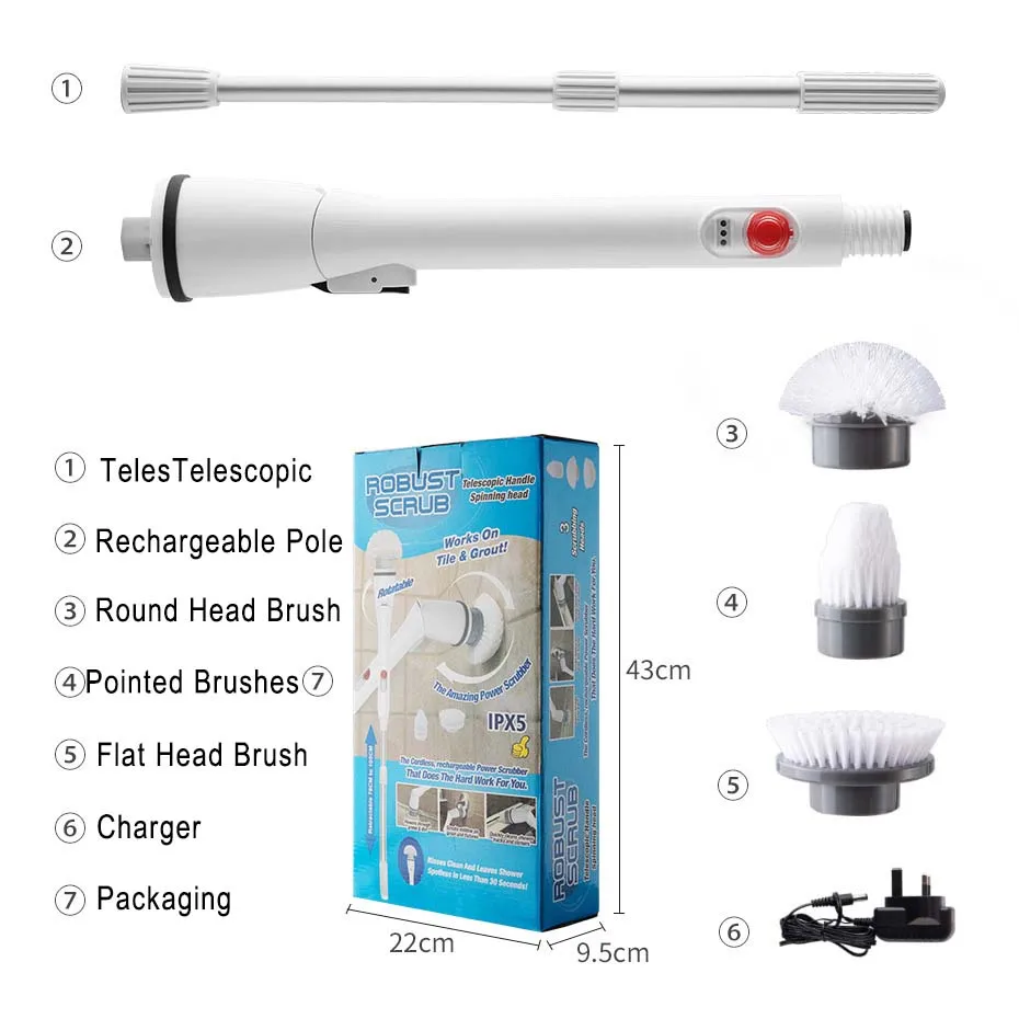 3 In 1 Household Tile Toilet Cleaner Telescopic Cleaning Brush Wireless USB Electric Cleaning Brush Power Scrubber