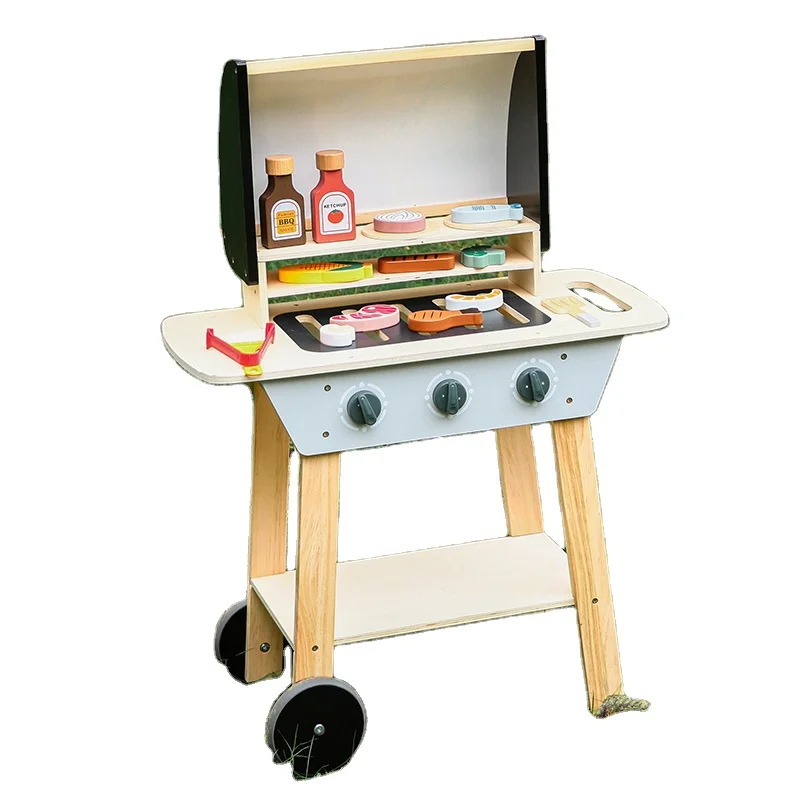 Mumoni Kids Wooden Grill Toy Set Funny Pretend Play Cooking Games Children Colorful Kitchen Toys