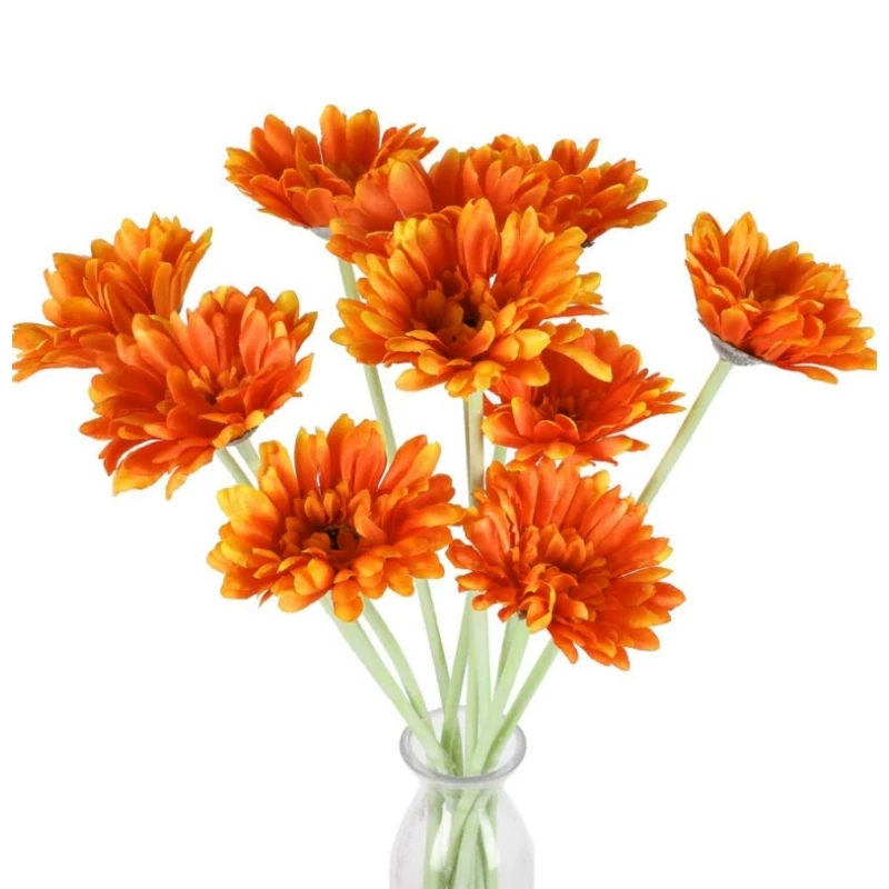 Artificial Flowers Gerbera Daisies with Stem Orange Silk Flower Arrangement for Home Kitchen Autumn Party Wedding Fireplace