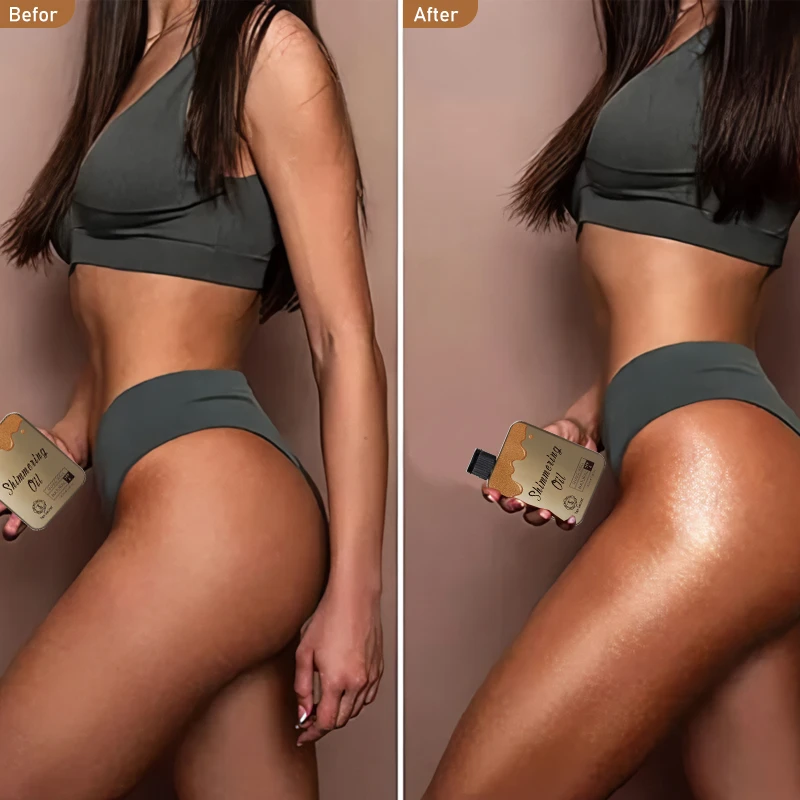 Natural Organic Dry Shiny Particles Body Oil Golden Bronze Tan Glow Shimmer Oil