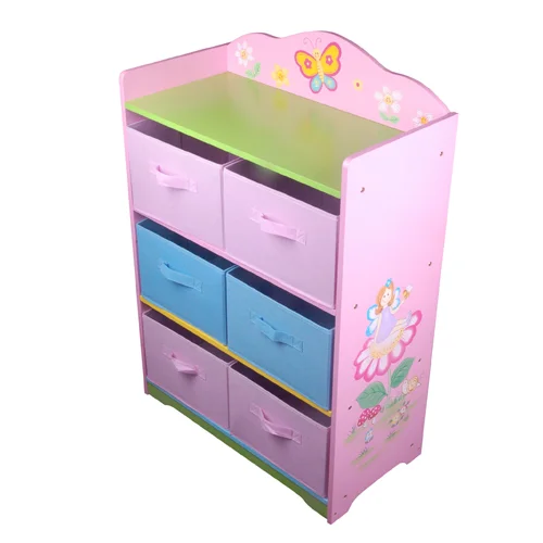 Kids furniture wood toy storage organizer box children kids toy cabinet with fabric bin