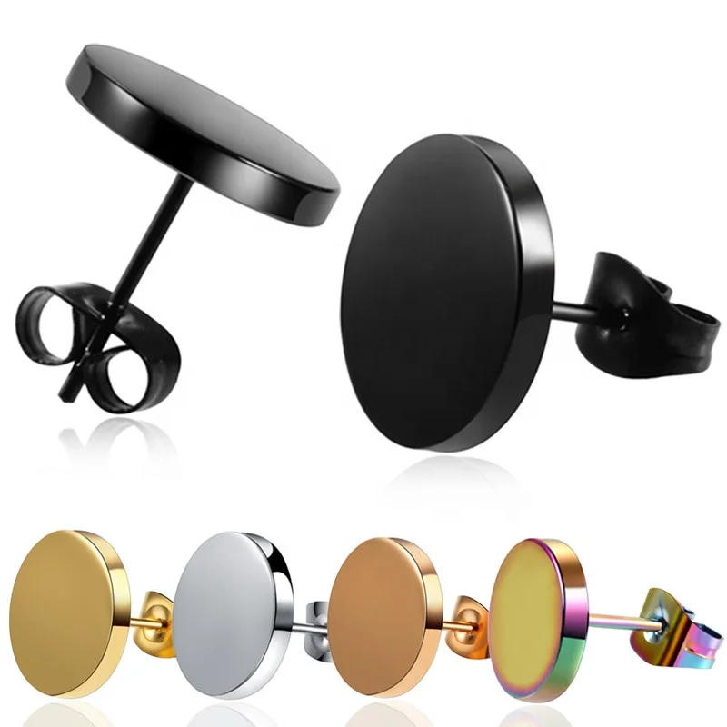 Trendy Titanium Steel Earring Jewelry Unisex Butterfly Clasp Round Plate Earring Stud For Men And Women