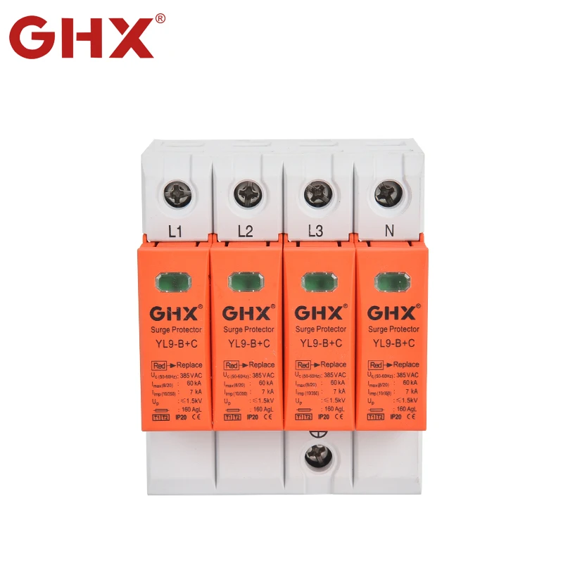 GHX New design  CE   Surge Protector 4 phase T1+T2  lightning arrester surge protective device