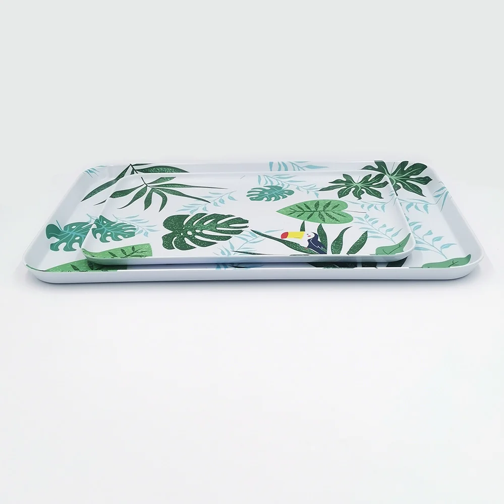 Custom design rectangle melamine daily serving tray with handles