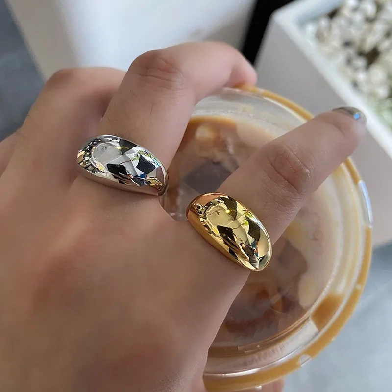 Fashion Glossy Gold Plated Ring Charm Geometric Open Ring Wide Bend Finger Rings Jewelry Women Wholesale