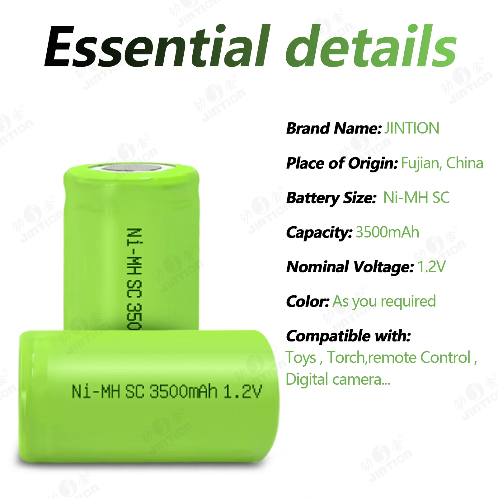 JINTION NIMH SC 3500MAH 1.2V nimh rechargeable battery