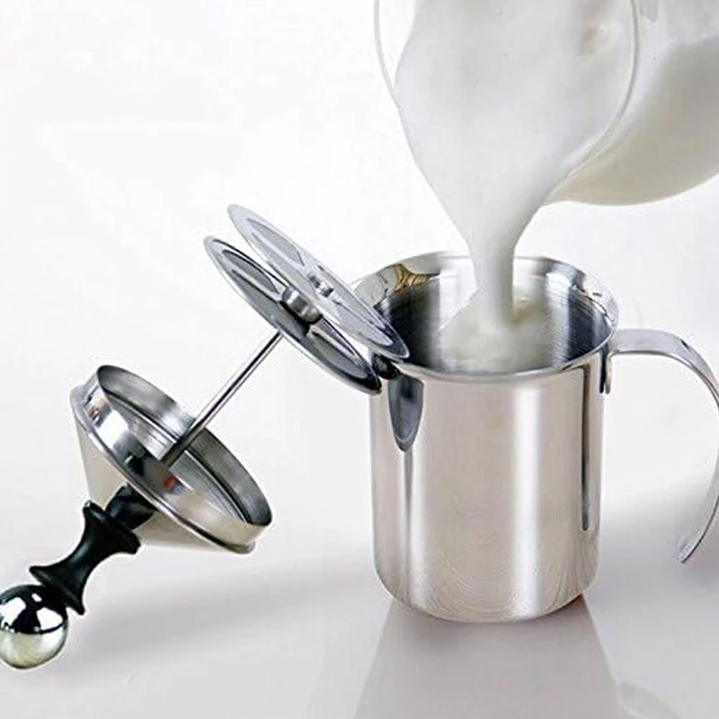 2024 New Products 400ml 800ml Stainless Steel Manual Milk Filter Coffee Foam Maker With Pitcher Cup Handheld Milk Foamer