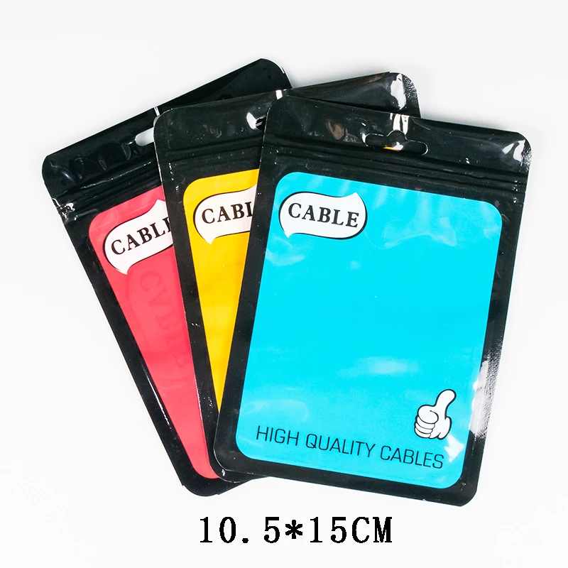 Plastic Ziplock Top Clear Window Retail Pouches USB Cable Package Bag for iPhone Samsung USB Charger Cable Package Bags