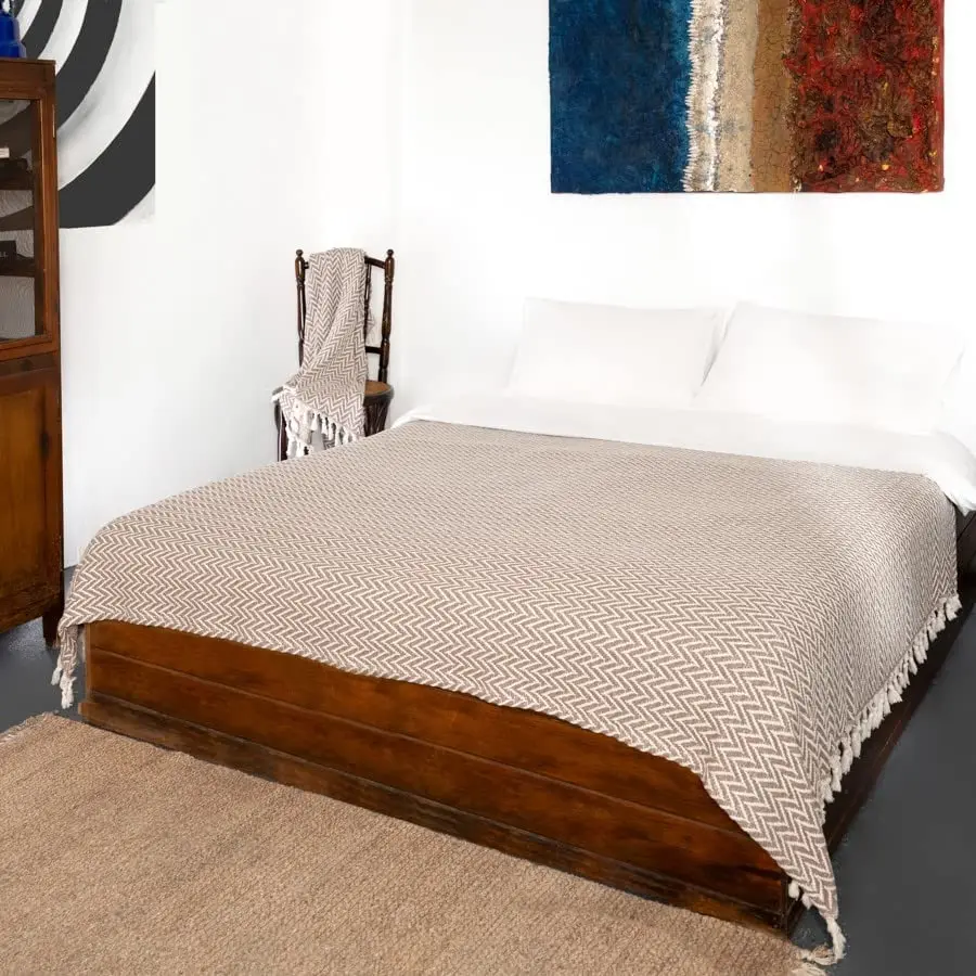 Brown Cotton Blanket Machine-Washed Comfy Bed Blanket Bed Throw Super Soft Blankets and Throws for Couch Sofa