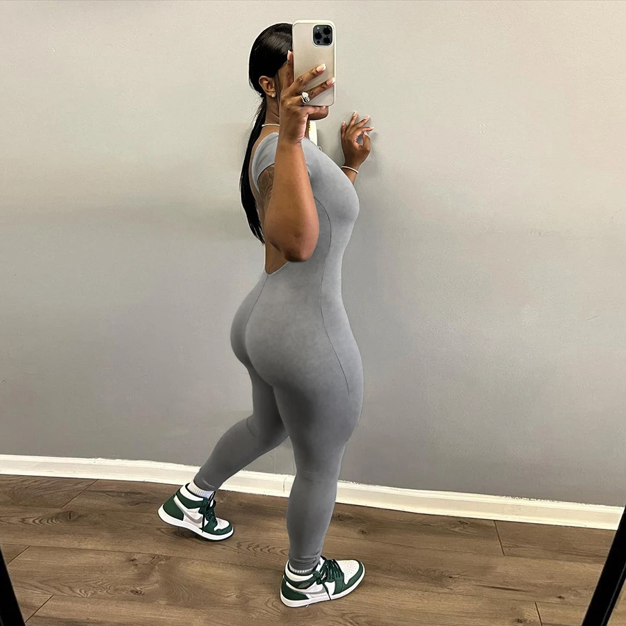 Kliou K23Q40090 Autumn Classic Playsuits Women Solid Long Sleeve Crew Neck Basic Casual Slim Fit Ladies Rompers