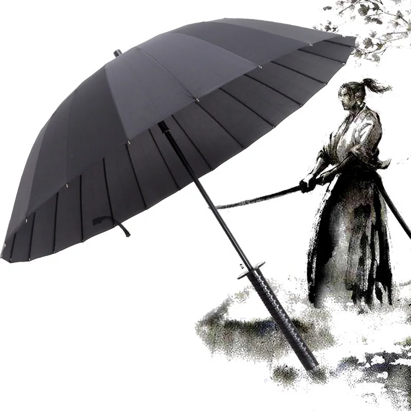 Auto Open Katana Sword long handle handle Strong Windproof Rain stick Japanese Samurai Umbrella with logo