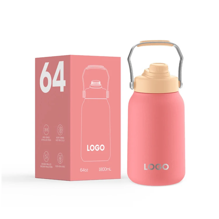 Large Capacity Stainless Steel 64oz Water Jug Half Gallon Insulated Thermos Gym Sport Water Bottles with Metal Handle