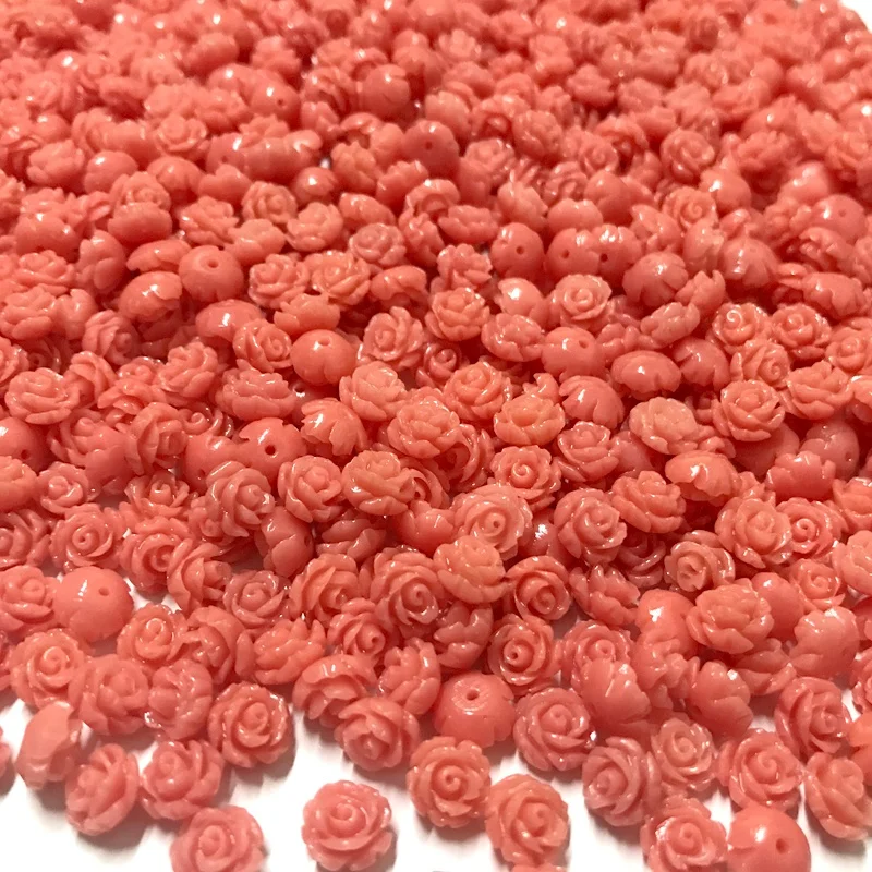 Clearance sale 7mm loose gemstone beads for jewelry accessories,synthetic pink coral carved flower beads