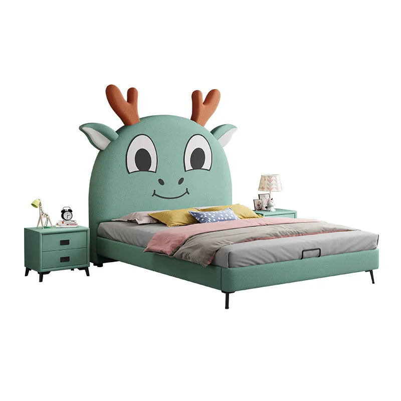 Solid wood frame with drawer storage function leather fabric bed 1.2m 1.5m 1.8mCartoon cute Bed children kid bed