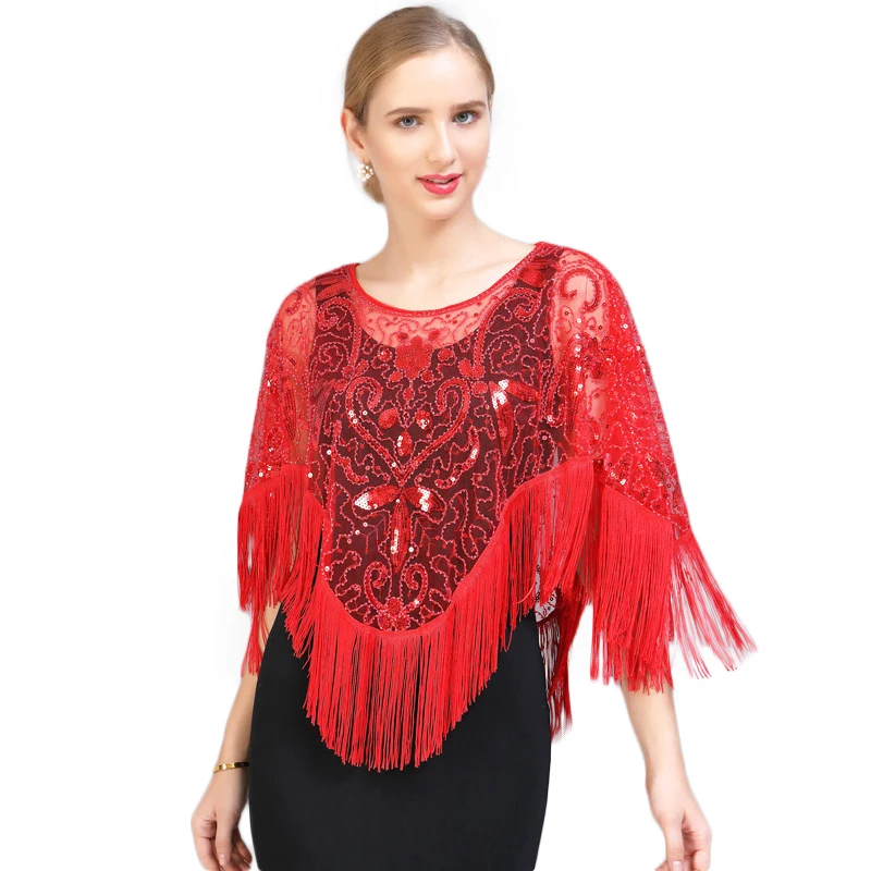 Elegant embroidery irregular wedding Evening dress bridesmaid Wrap shawl Cover up with tassel