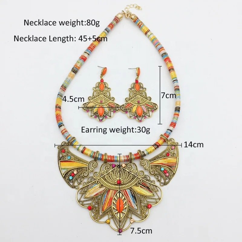 Europe Hot Selling Women Jewelry Set Bohemia Ethnic Seed Bead Rhinestone Handmade Necklace And Earrings Jewelry Set
