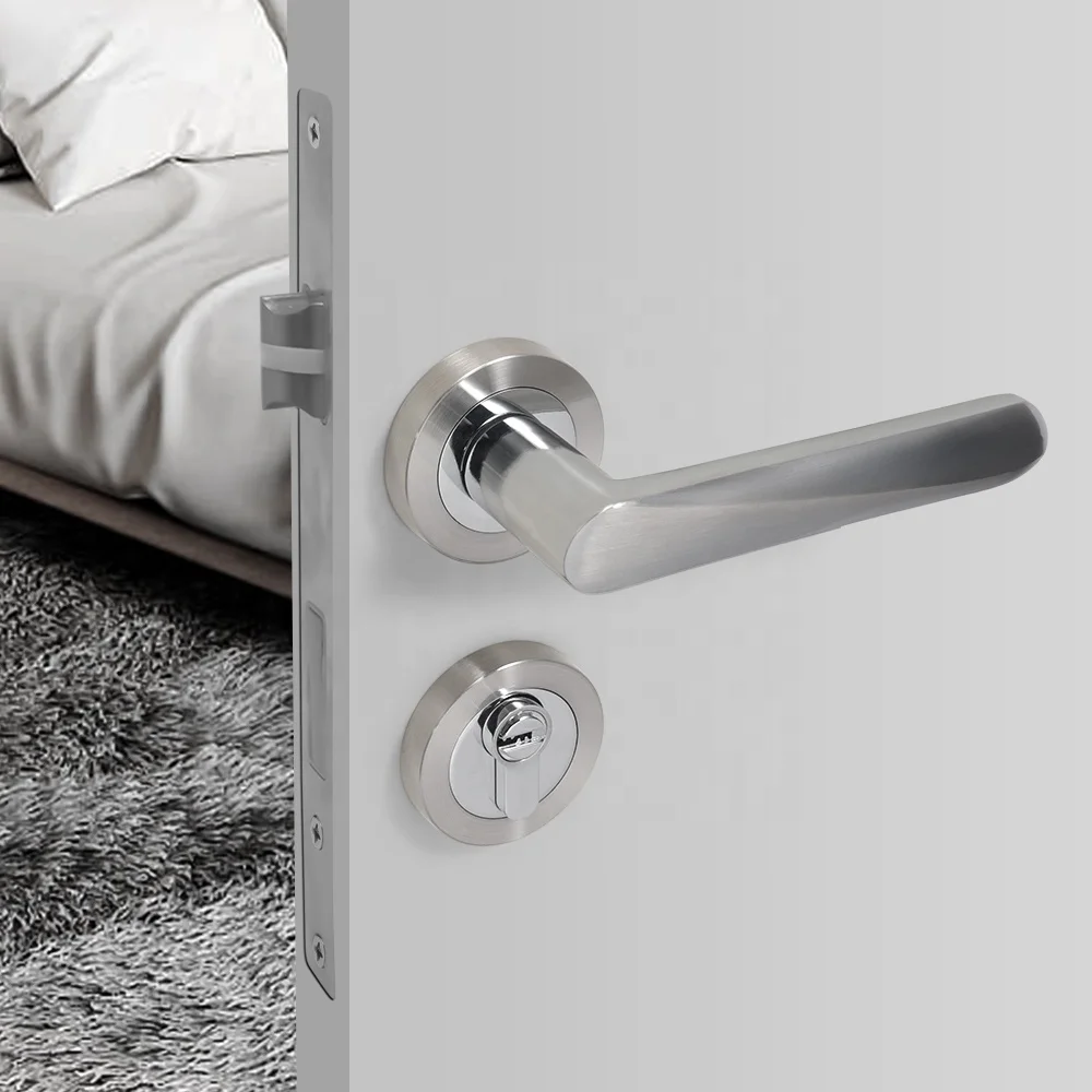 Yonfia A8223R57 brushed nickel solid aluminium interior door handles home bedroom mortise lever door handle lock for wood door