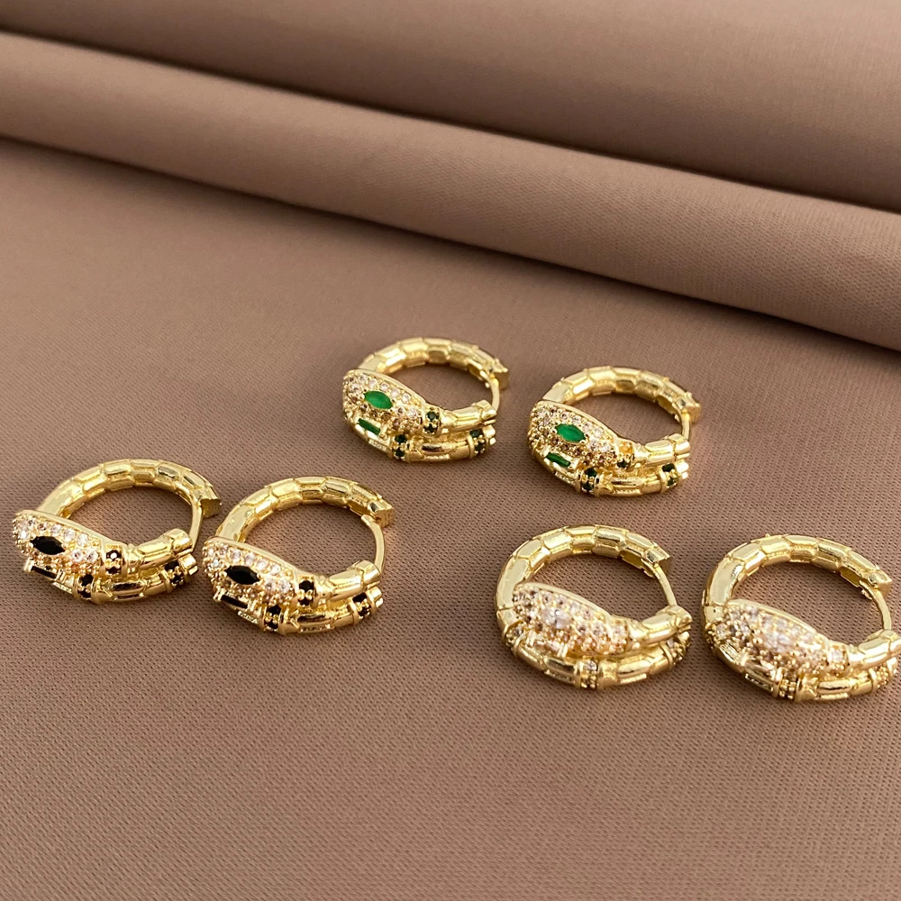Vershal A-130 High Quality 18k Real Gold Plated Shiny Colorful Zircon Snake Hoop Earrings