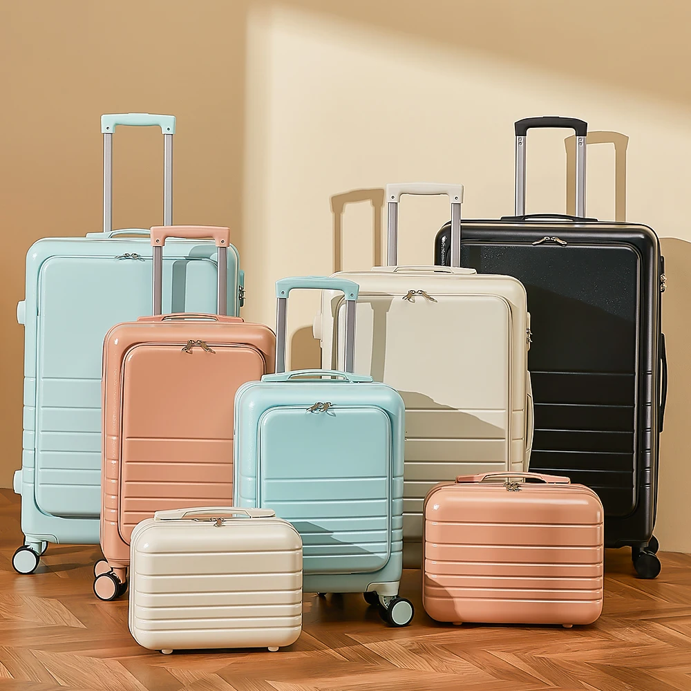 Wholesale ABS 5pcs luggage sets PC+ABS Front open Hard shell suitcase sets for travel