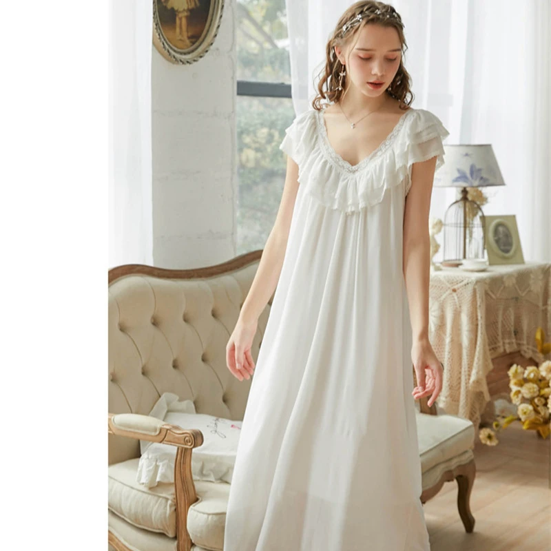 130 # ночная рубашка женская летняя Милая Модальная длинная Пижама принцессы в дворцовом ретро стиле