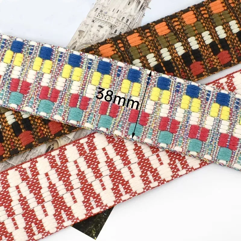 Meetee RD803 38mm Wide Jacquard Color Woven Webbing Strap Belt Ethnic Canvas Belt Decorative Accessories For Shoes Bags Hats