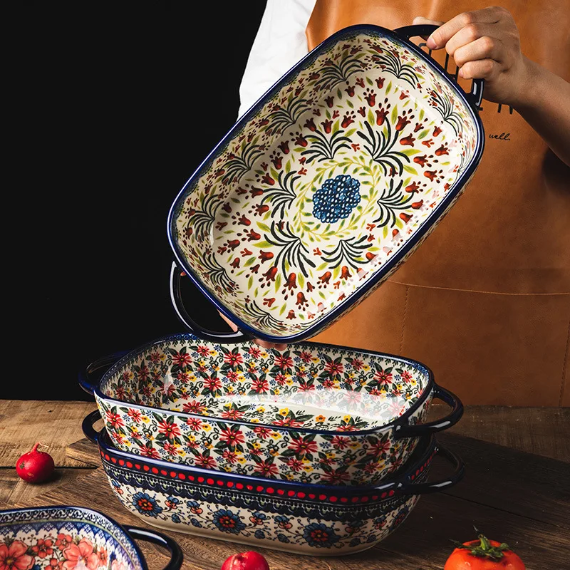 Poland ceramic ovenware foreign trade ceramic dish household oven microwave oven bowl rectangular plate plate large