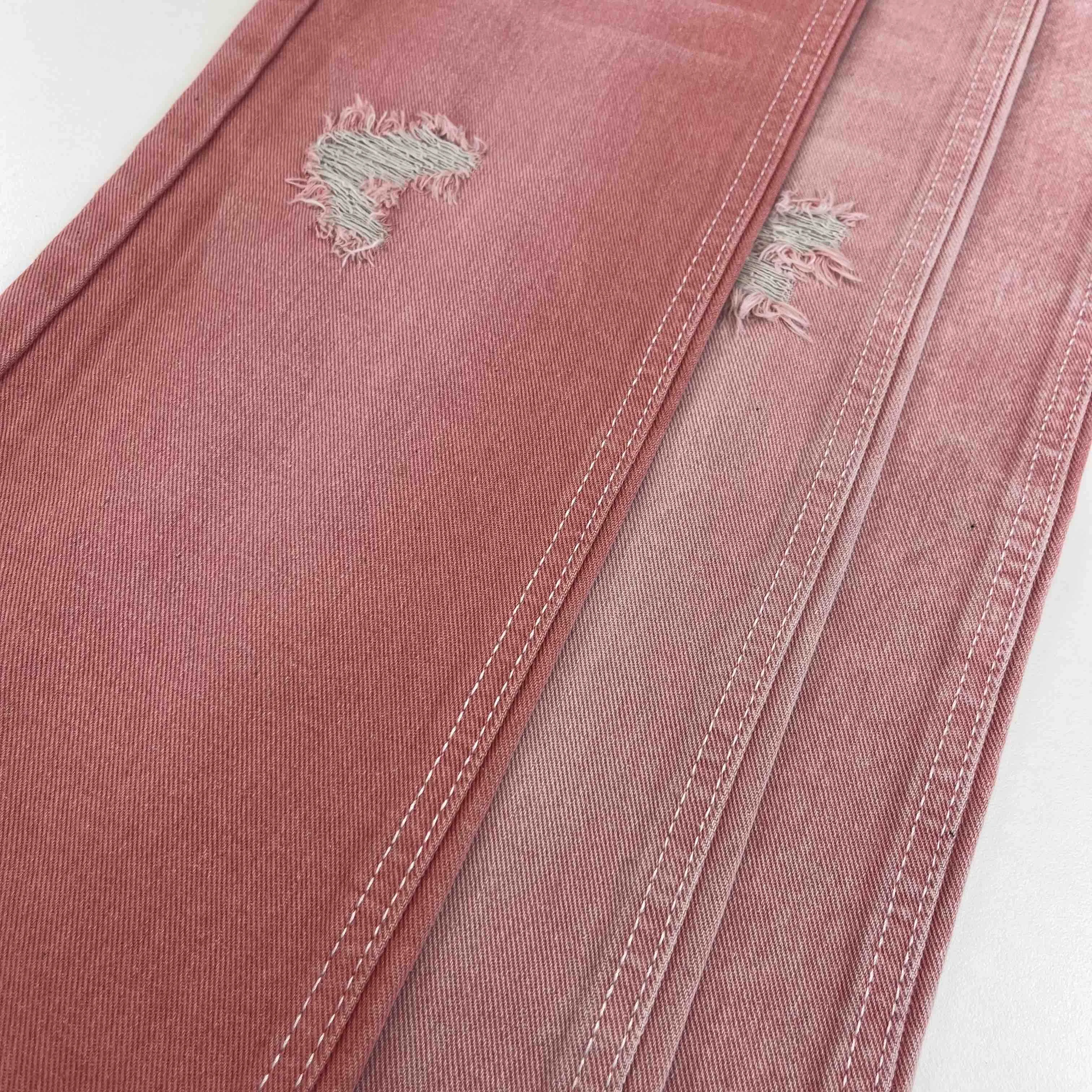 Pink Color Denim Jeans Fabric Cotton Polyester Blended Non-Elastic Woven Twill Pink Denim Fabric