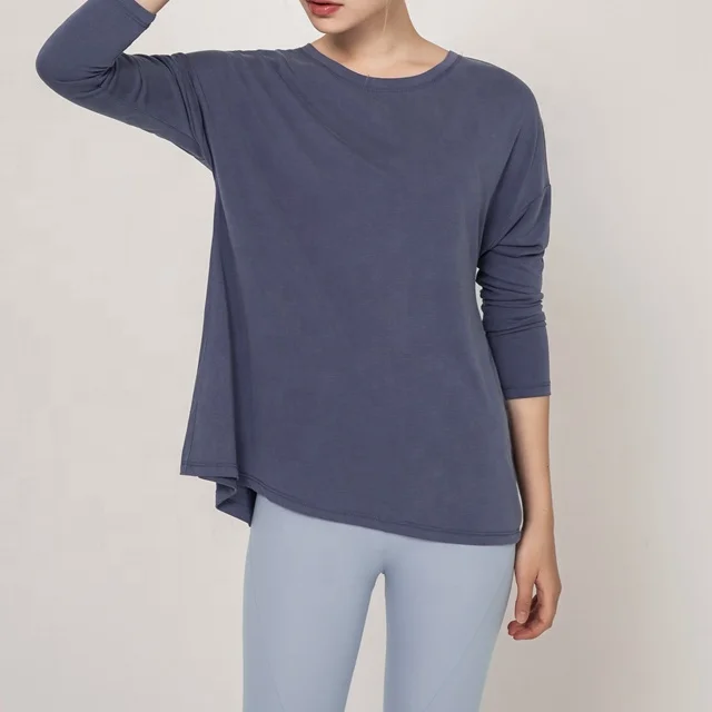 
High Quality Loose Long Sleeve Backless Crossover Design Hollow Back Yoga Crop Top Blouse For Women 