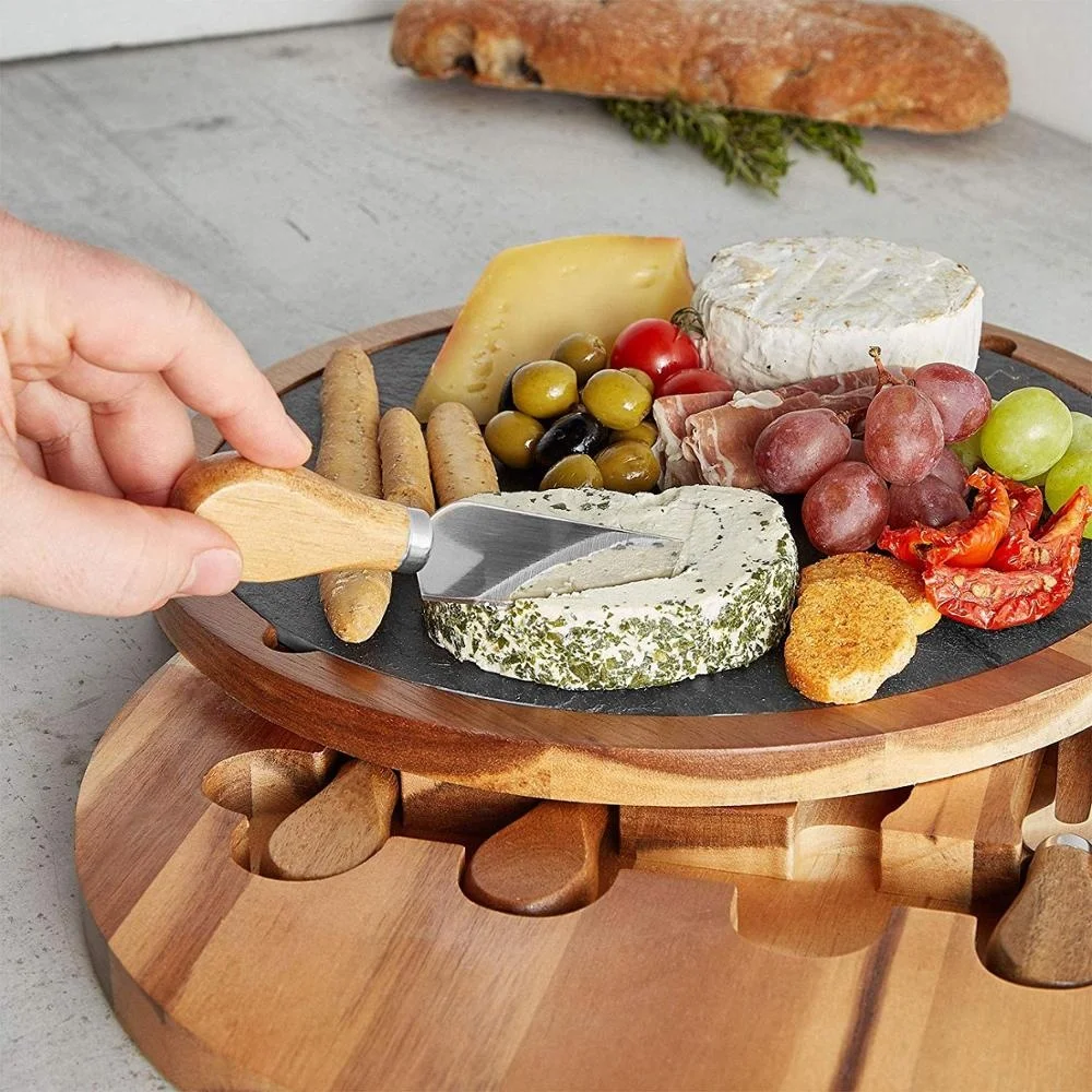 Cheese Boards with Knives Sets - Bamboo, Slate, Slide-Out Drawers, Specialist Knife Sets - Gifts for Him Or Her