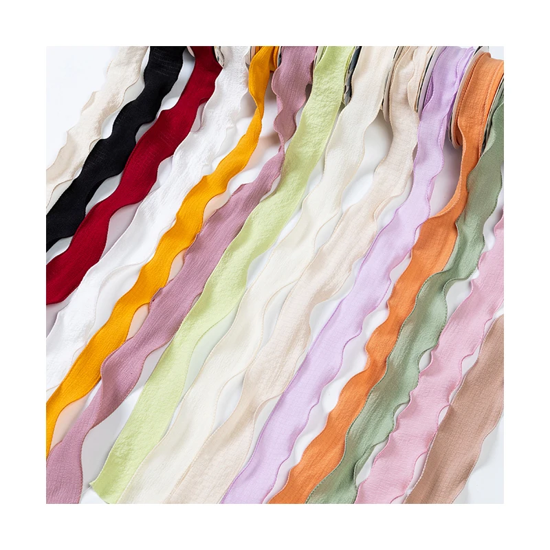 Wholesale 2.5CM Fashion Hair Bowknot Handmade Fancy Ruffle Ribbon Diy Decoration Webbing Wavy Ribbons