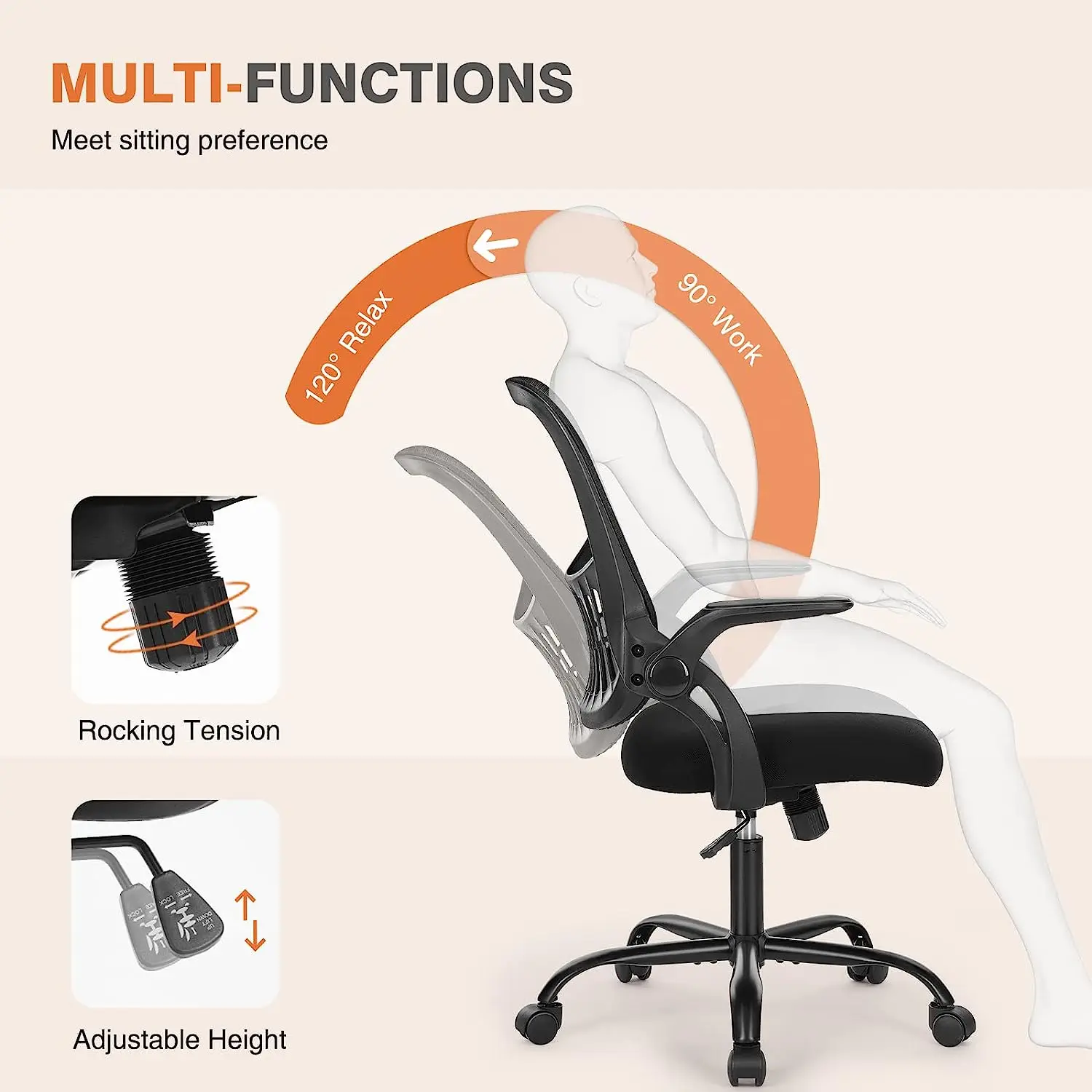 Executive Ceo Luxury Mesh Home Revolving Manager Office Furniture Task Chair with Wheels  Ergonomic Luxury with Flip up Ar