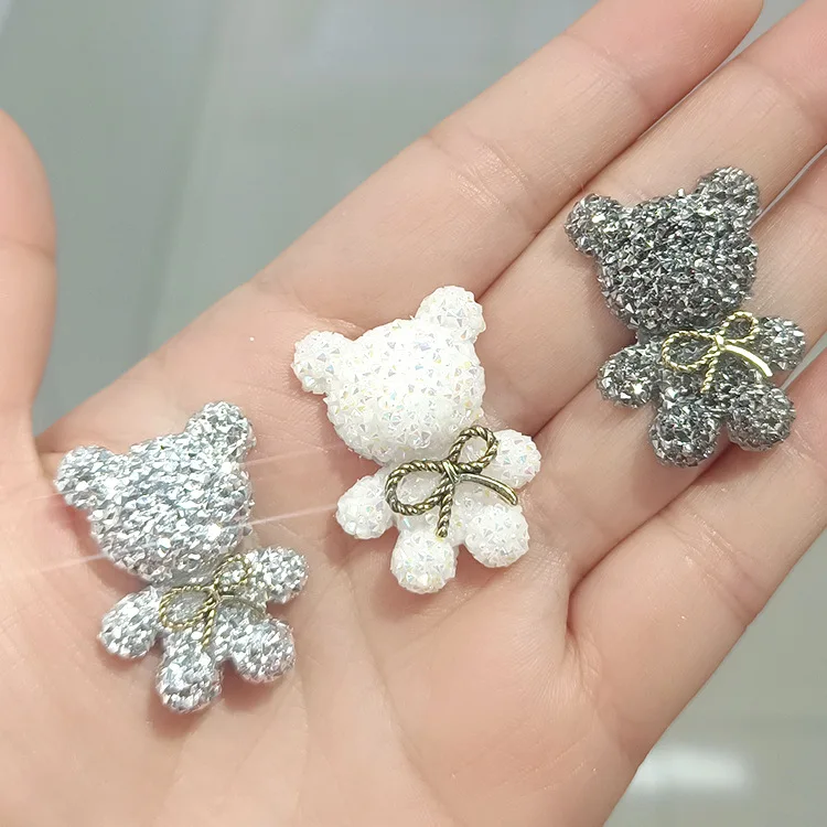 Colorful resin accessories cartoon full diamond bow tie bear waist DIY flower phone case hair clip and hair accessories