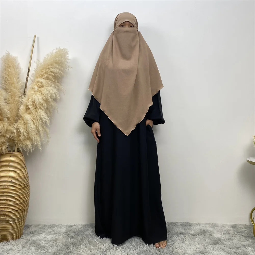 2307# New Arrival Wrinkle Crepe Two Layers Khimar Simplicity Versatile Solid Color Ramadan Abaya Scarf Muslim Eid Abaya Khimar