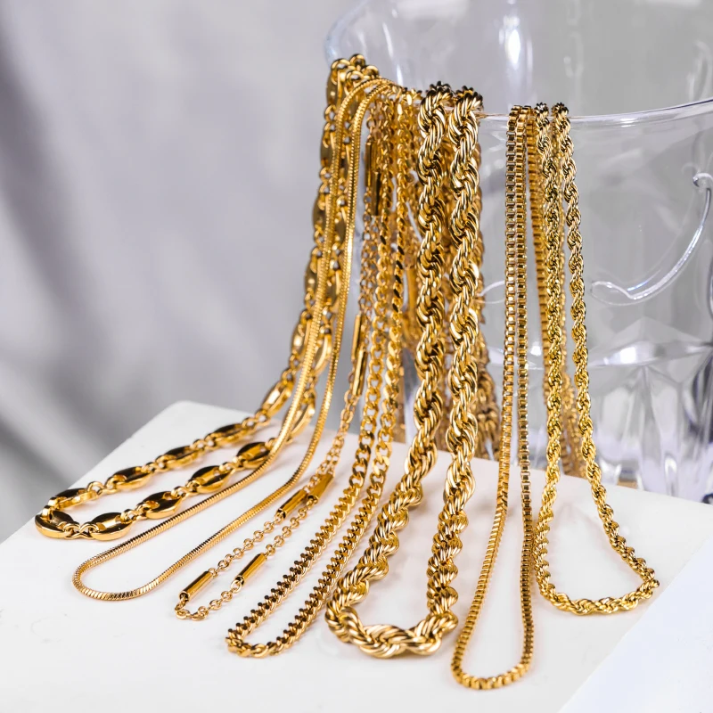 Stainless Steel Necklace Chain Bulk Hypoallergenic Waterproof Tarnish Free Jewelry 18k Gold Plated Pvd Chains Necklace