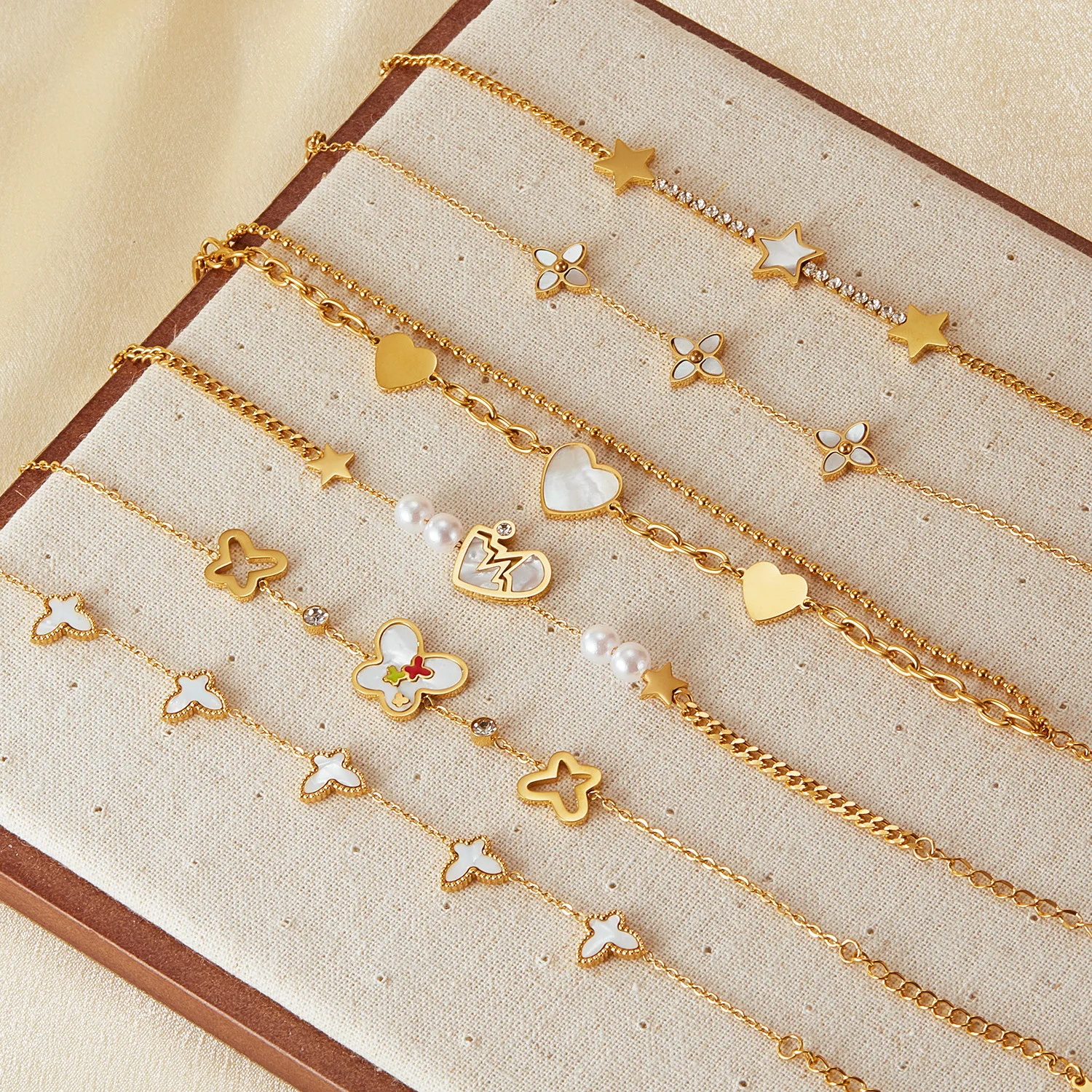 ODM 2024 Stainless Steel Heart Star Van Clef Mother Of Pearl Bracelet Non Tarnish Water Proof Hypoallergenic Jewelry