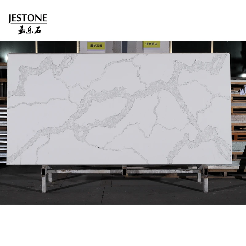 JESTONE Best Price Calacatta Design Artificial Quartz Stone Natural with Gold Veining for White Kitchen Countertops