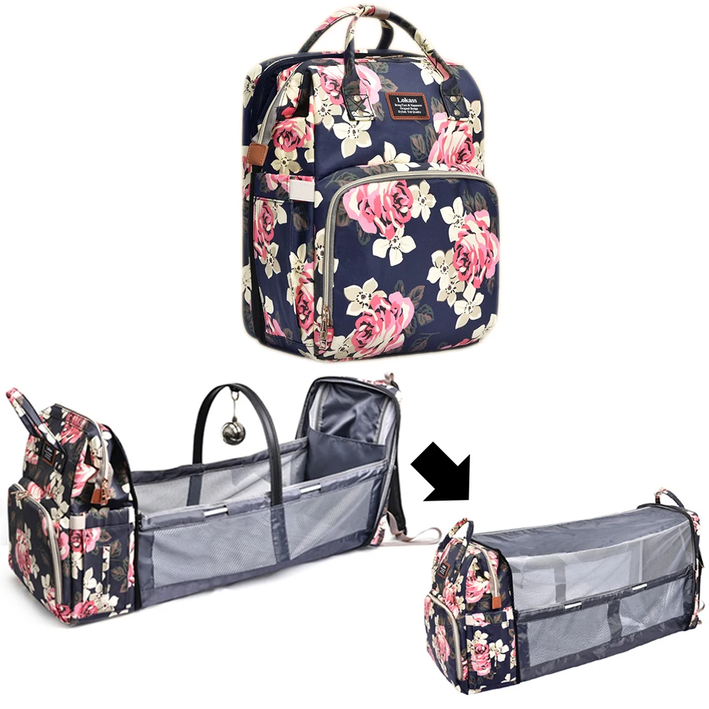 Diaper Bag Backpack 4 in 1 Travel Foldable Baby Bed with Changing Station Nappy Bag Large Capacity Multifunction Waterproof