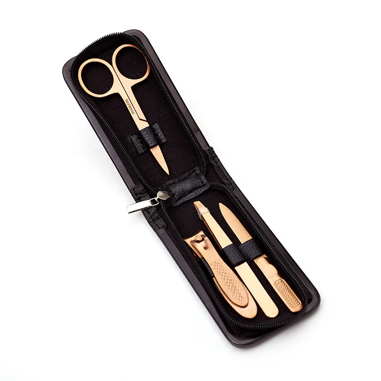 Luxurious Travel 4 pcs Rose Gold Manicure Pedicure Set Professional Grooming Kit