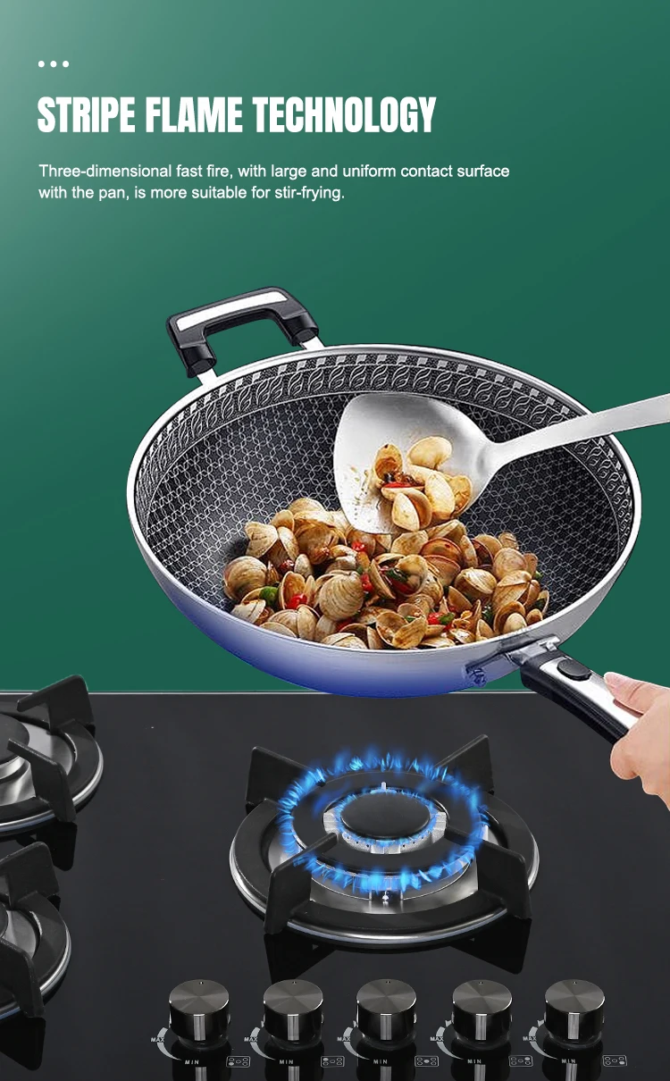 Huachu factory newly designed 5 Burners Tempered Glass Blue Flame Gas Stove Built In Gas Hob