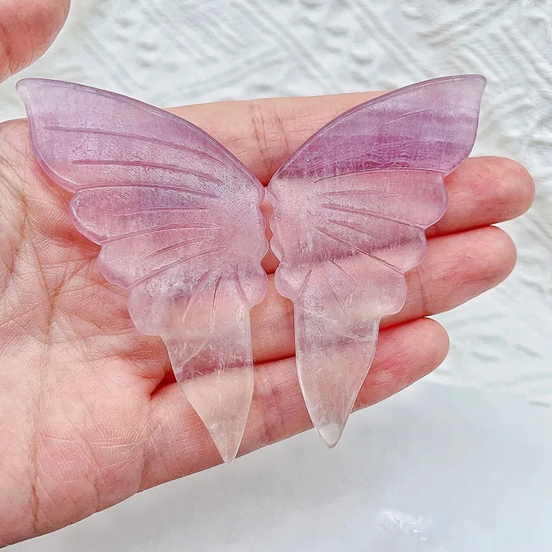 Natural healing fluorite hand carved butterfly wings gold fairy wings with stand for home decoration