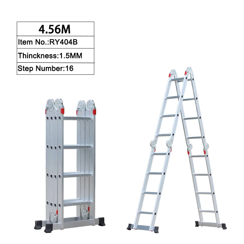 4.56m aluminum extension 16 steps folding household multipurpose ladder 1.5mm for sale