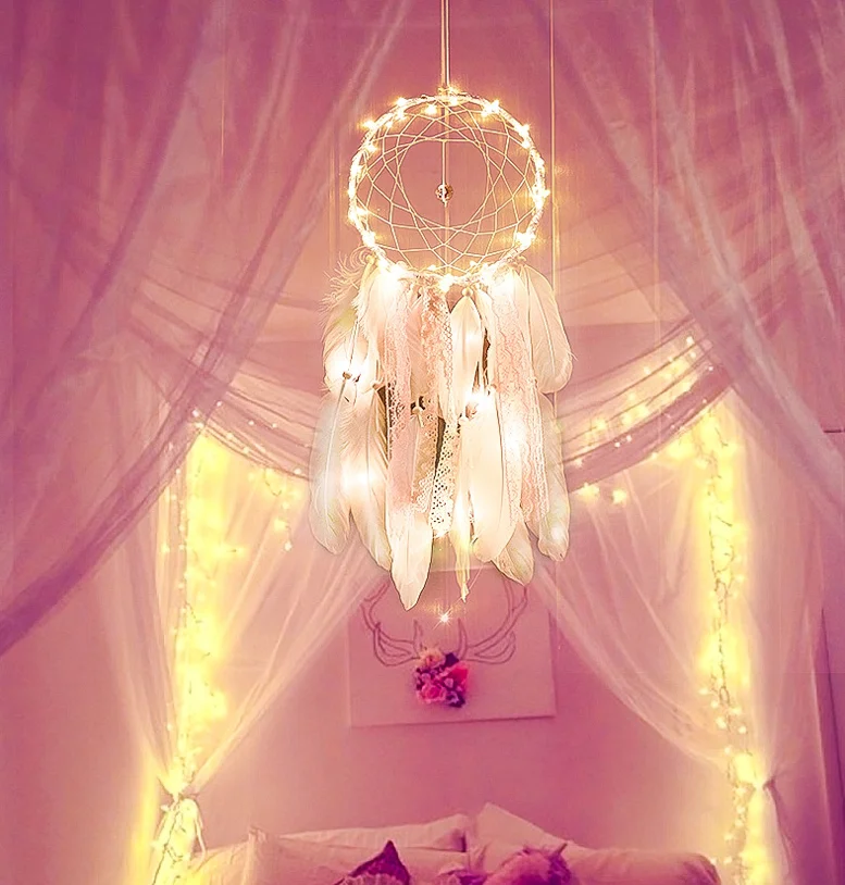Wholesale Handmade Boho Hanging Feather Dream Catcher for Car Home Room Door Wall Art Party Decor Ornament Gift Craft DIY Kit