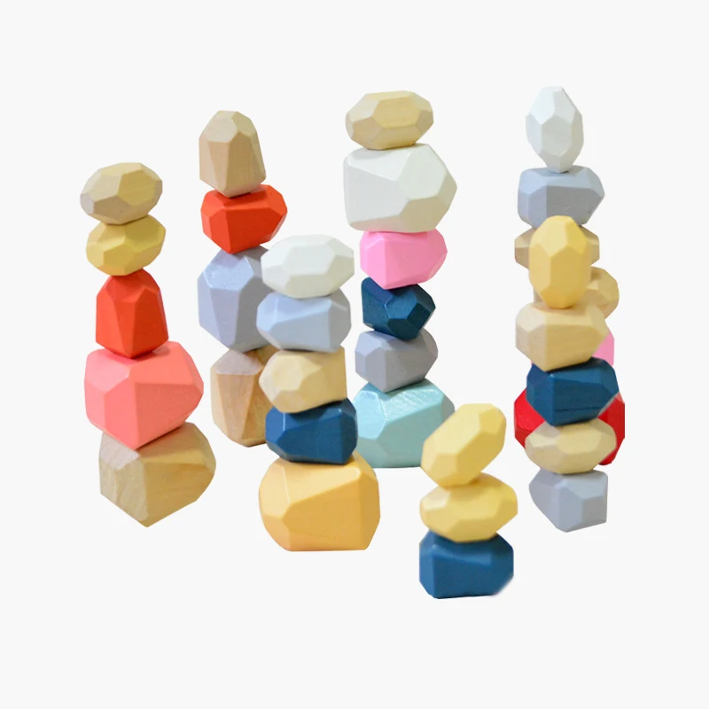 Baby Toy Wooden Building Block Colored Stone Creative Educational Toys Nordic Style Stacking Game Rainbow Stone Wooden Toy