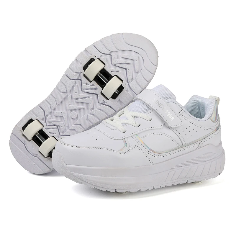 Elementary Fitness Freestyle Children Skate Roller Shoes PU TPR sole Kids Kick Out with 4 wheels Running Sneakers Rollershoes