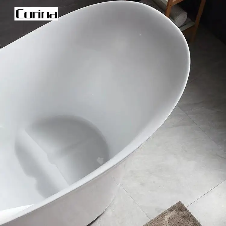 Oval stone white bath tub with high back and seat artificial stone solid surface mini bathtub
