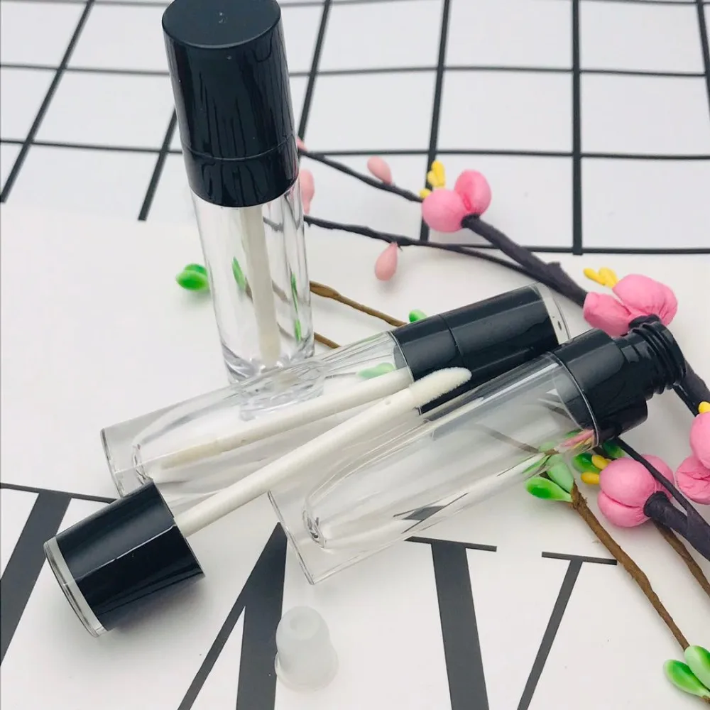 10/20/50 PCS 5ML ABS Lip Gloss Tube Empty Plastic Tubes With Black White Rose Gold  Cap Cylinder Small Lip Gloss Packaging Tube