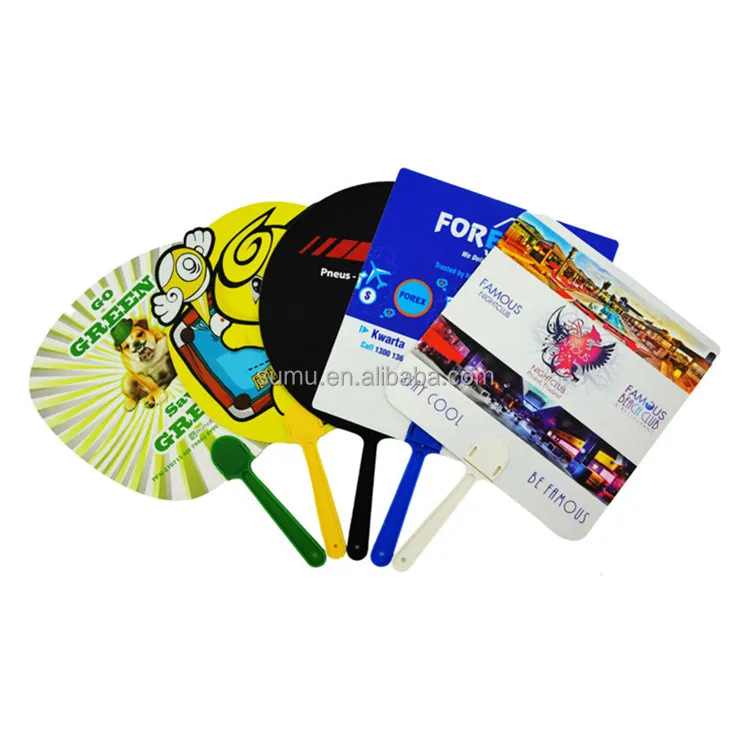 Летний пользовательский круглый большой Pp пластиковый ручной Вентилятор рекламный вентилятор с ручкой