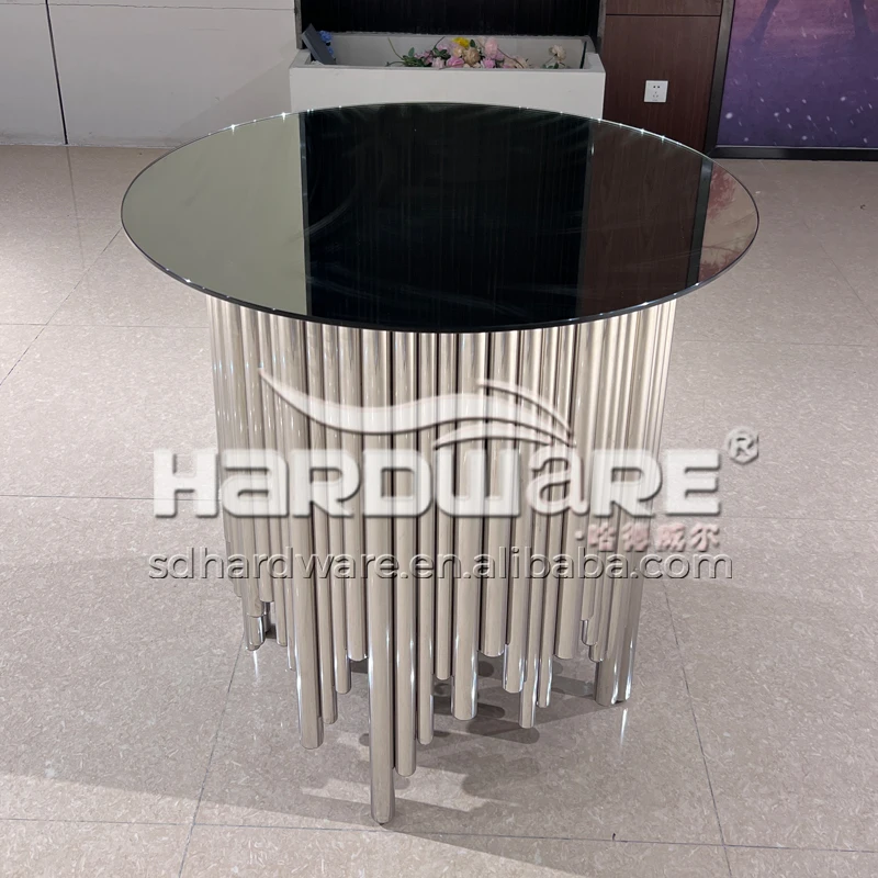 Nightclub Wedding Event Banquet Furniture Luxury Silver Stainless Steel Round Unique Center Counter Glass Bar Table
